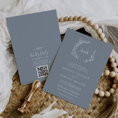 Invitation Feuille minimale | Mariage de code QR bleu et blan