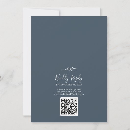 Invitation Feuille minimale | Mariage de code QR du Monogramm (Dos)