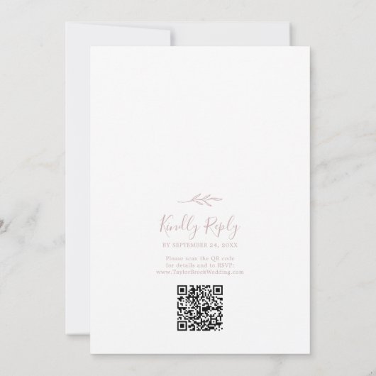 Invitation Feuille minimale | Mariage de code QR du monogramm (Dos)