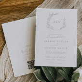 Invitation Feuille minimale | Mariage de code QR du monogramm