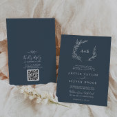 Invitation Feuille minimale | Mariage de code QR du Monogramm
