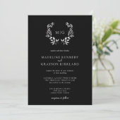 Invitation Feuille minimale | Mariage de monogramme noir blan (Debout devant)