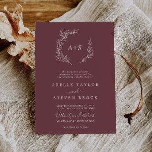 Invitation Feuille minimale Mariage de monogramme officiel