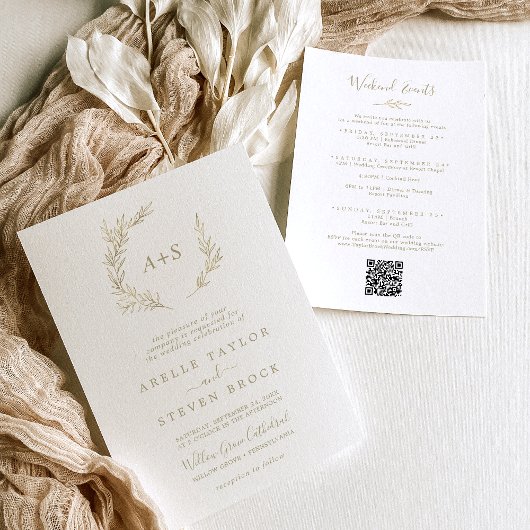 Invitation Feuille minimale | Mariage Gold Weekend Events