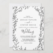 Invitation Feuille minimale | Mariage noir et blanc (Devant)