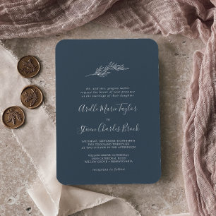 Invitation Feuille minimale   Mariage traditionnel bleu ardoi
