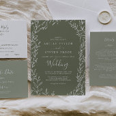 Invitation Feuille minimale | Mariage vert foncé