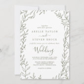 Invitation Feuille minimale | Mariage vert olive (Devant)