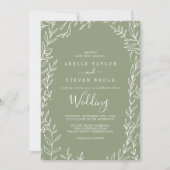 Invitation Feuille minimale | Mariage vert Sage (Devant)