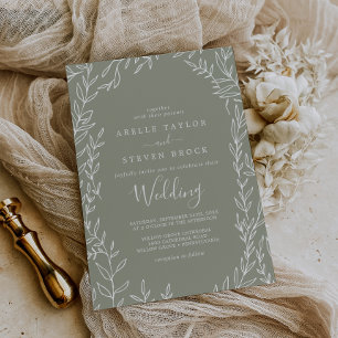 Invitation Feuille minimale   Mariage vert Sage