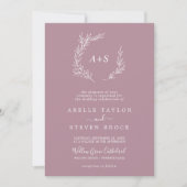Invitation Feuille minimale | Mauve Monogramme QR Code Mariag (Devant)