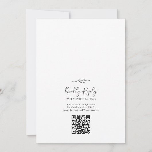 Invitation Feuille minimale | Monogramme gris foncé QR Code M (Dos)