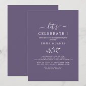 Invitation Feuille minimale | Plum Pourpre "Célébrons"  (Devant / Derrière)