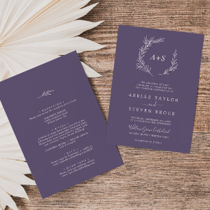 Invitation Feuille minimale   Plum violet tout en un Mariage