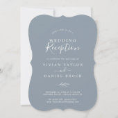 Invitation Feuille minimale | Réception de mariage bleu et bl (Devant)