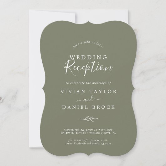 Invitation Feuille minimale | Réception de mariage vert foncé (Devant)
