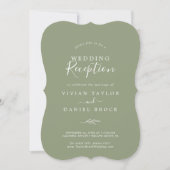 Invitation Feuille minimale | Réception De Mariage Vert Sage (Devant)