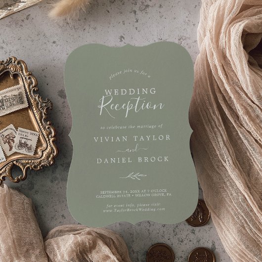 Invitation Feuille minimale | Réception De Mariage Vert Sage