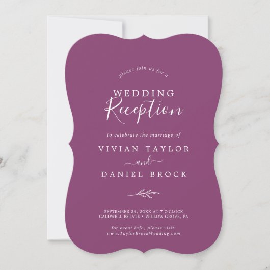 Invitation Feuille minimale | Réception Mariage Berry Purple (Devant)