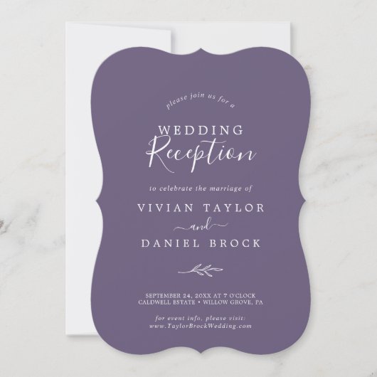 Invitation Feuille minimale | Réception Mariage Plum Purple (Devant)