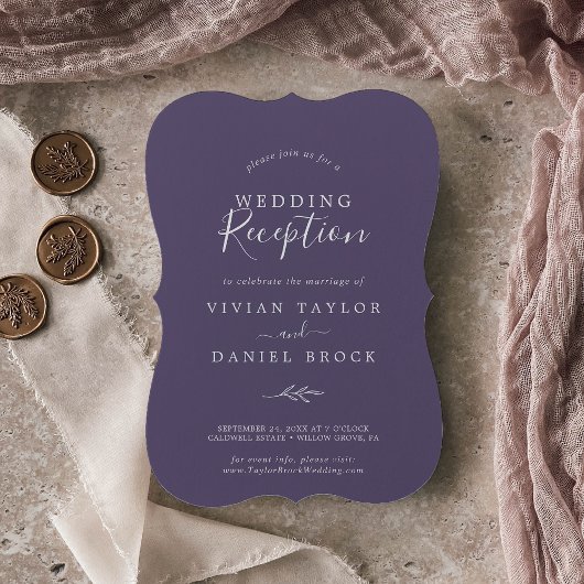 Invitation Feuille minimale | Réception Mariage Plum Purple