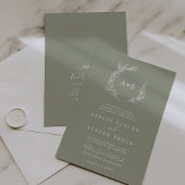 Invitation Feuille minimale | Sage Green Monogramme QR Code M