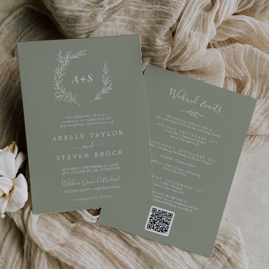 Invitation Feuille minimale | Sage Green Weekend Events Maria