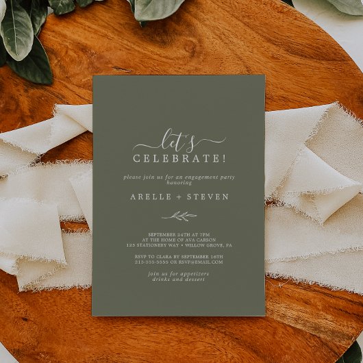 Invitation Feuille minimale | Vert foncé Fêtons