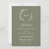 Invitation Feuille minimale | Vert foncé Tout en un Mariage (Devant)