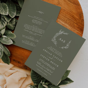 Invitation Feuille minimale Vert foncé Tout en un Mariage