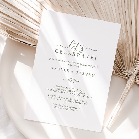 Invitation Feuille minimale | Vert olive Fêtons notre fête