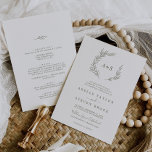 Invitation Feuille minimale | Vert olive tout en un Mariage<br><div class="desc">Ce vert olive feuille minimaliste tout en un faire-part de mariage est parfait pour un mariage boho. Le design se compose d'une simple silhouette de feuille de verdure en vert d'olivier, au style bohème minimaliste de montagne. Personnalisez avec les initiales du couple. Enregistrez du papier en incluant les détails au...</div>