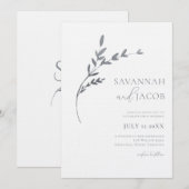 Invitation Feuille minimaliste blanc et argent (Devant / Derrière)