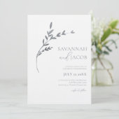 Invitation Feuille minimaliste blanc et argent (Debout devant)