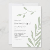 Invitation Feuille minimaliste Sage Vert Mariage (Devant)