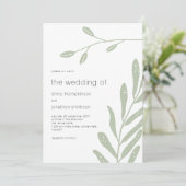 Invitation Feuille minimaliste Sage Vert Mariage (Debout devant)