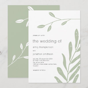 Invitation Feuille minimaliste Sage Vert Mariage