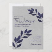 Invitation Feuille moderne élégant marine et Mariage gris (Devant)