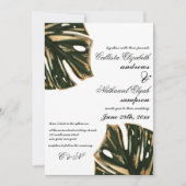 Invitation Feuille moderne Tropical Green Monstera or Mariage (Devant)