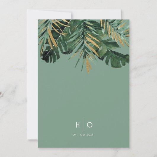 Invitation Feuille moderne tropicale Palm vert poussiéreux Ma (Dos)