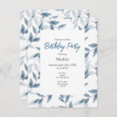 Invitation Feuille Motif Aquarelle bleu ardoise (Devant / Derrière)