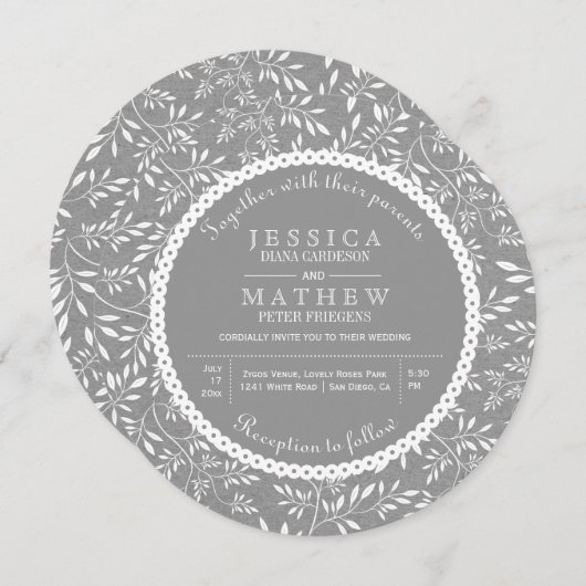 Invitation Feuille motif gris kraft papier mariage rustique (Devant / Derrière)