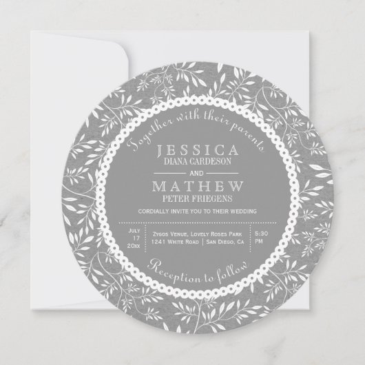 Invitation Feuille motif gris kraft papier mariage rustique (Devant)