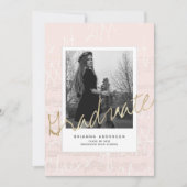 Invitation Feuille Musique Brush Script Pink Photo Graduation (Devant)