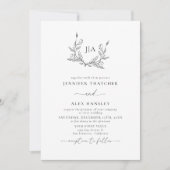Invitation Feuille Noir Blanc | Mariage Photo Monogramme (Devant)