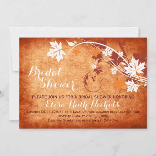 Invitation Feuille orange mariage de automne douche nuptiale (Devant)