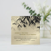 Invitation Feuille Oriental en bambou Noir Or Mariage asiatiq (Debout devant)
