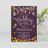 Invitation Feuille Purple Wood Fall Rustic Mariage Réception (Debout devant)