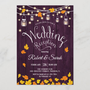 Invitation Feuille Purple Wood Fall Rustic Mariage Réception