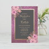 Invitation Feuille rose aquarelle Parties scintillant graduat (Debout devant)